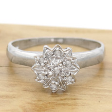 Anel Chuveiro com 7 Diamantes, Folheado a Ouro Branco 18 Kilates, em Prata 925