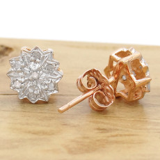 Par de Brincos Chuveiro com 14 Diamantes, Folheado a Ouro Rose 18 Kilates, em Prata 925