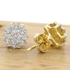 Par de Brincos Chuveiro com 14 Diamantes, Folheado a Ouro Amarelo 18 Kilates, em Prata 925