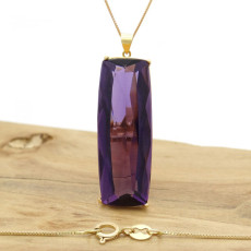 Pingente Baguete com Ametista, Folheado a Ouro 18 Kilates, em Prata 925