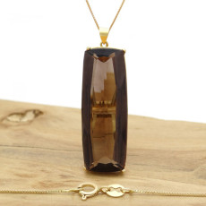 Pingente Baguete com Quartzo Fumê, Folheado a Ouro 18 Kilates, em Prata 925