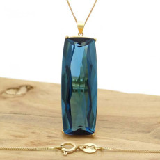 Pingente Baguete com London Blue, Folheado a Ouro 18 Kilates, em Prata 925