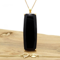 Pingente Baguete com Ônix, Folheado a Ouro 18 Kilates, em Prata 925