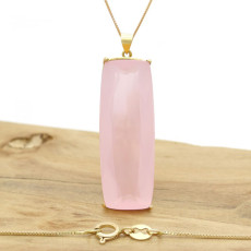 Pingente Baguete com Quartzo Rosa, Folheado a Ouro 18 Kilates, em Prata 925