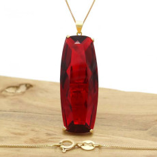 Pingente Baguete com Quartzo Rubi, Folheado a Ouro 18 Kilates, em Prata 925
