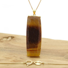 Pingente Baguete com Olho de Tigre, Folheado a Ouro 18 Kilates, em Prata 925