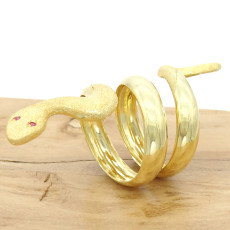 Anel Serpente com 2 Rubis, em Ouro Amarelo 18 Kilates