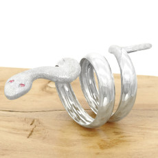 Anel Serpente com 2 Rubis, em Ouro Branco 18 Kilates