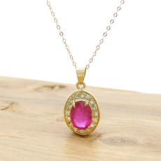 Pingente Rubi com 16 Diamantes, em Ouro Amarelo 18 Kilates