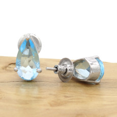 Par de Brincos com Sky Blue Gota, em Prata 925