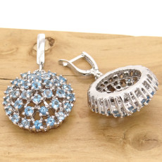Par de Brincos Chuveiro Redondo com Sky Blue, em Prata 925