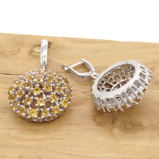 Par de Brincos Chuveiro Redondo com Citrinos, em Prata 925
