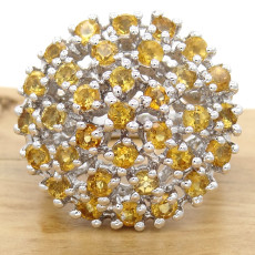 Anel Chuveiro Redondo com Citrinos, em Prata 925