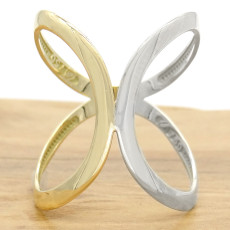 Anel  X Duas Cores, em Ouro Amarelo e Branco 18 Kilates