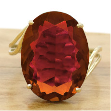 Anel Aro Duplo com Quartzo Rubi Oval, em Ouro Amarelo 18 Kilates