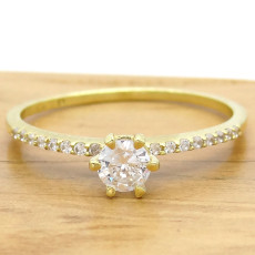 Anel Solitário com 43 Pts Diamantes, em Ouro Amarelo 18 Kilates