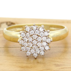 Anel Chuveiro Redondo com 31 Diamantes, em Ouro Amarelo 18 Kilates