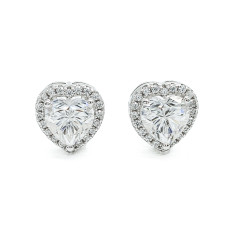 Par de Brincos Chuveiro Coração com Moissanite e Zirconias, em Prata 925