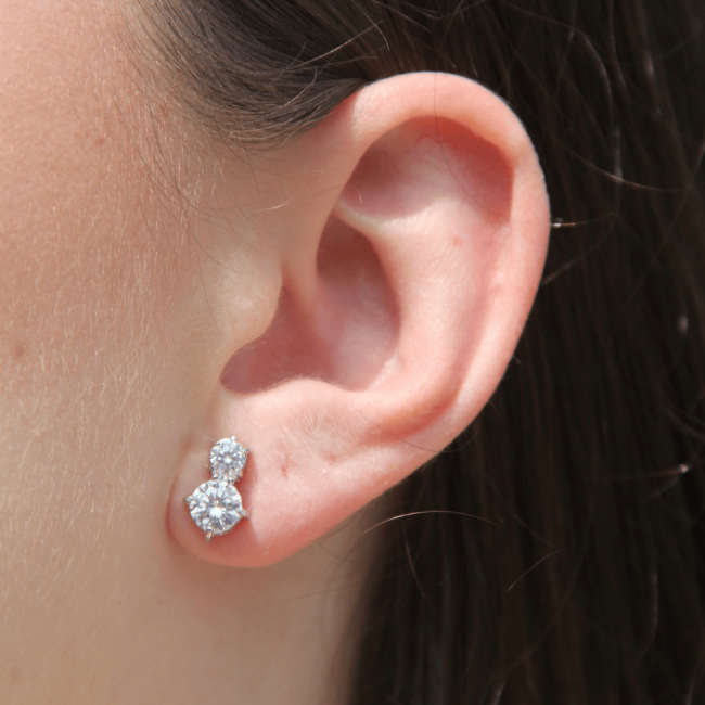 Brinco Duplo Moissanite 4mm / 6mm - 0,75ct / 0,25ct