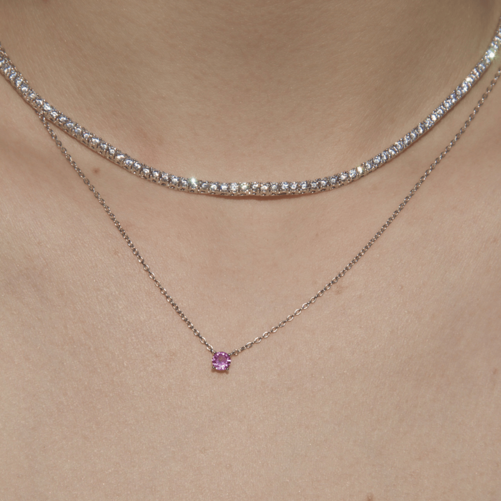 Colar Ponto de Luz Pink 4mm - Prata 925