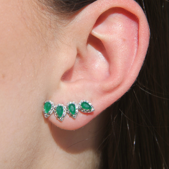 Brinco Ear Cuff 4 Gotas Esmeralda Fusion