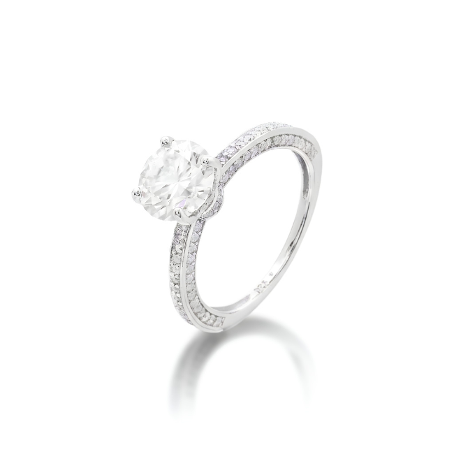 Anel Solitário Cravejado Moissanite 8mm - 2,28ct