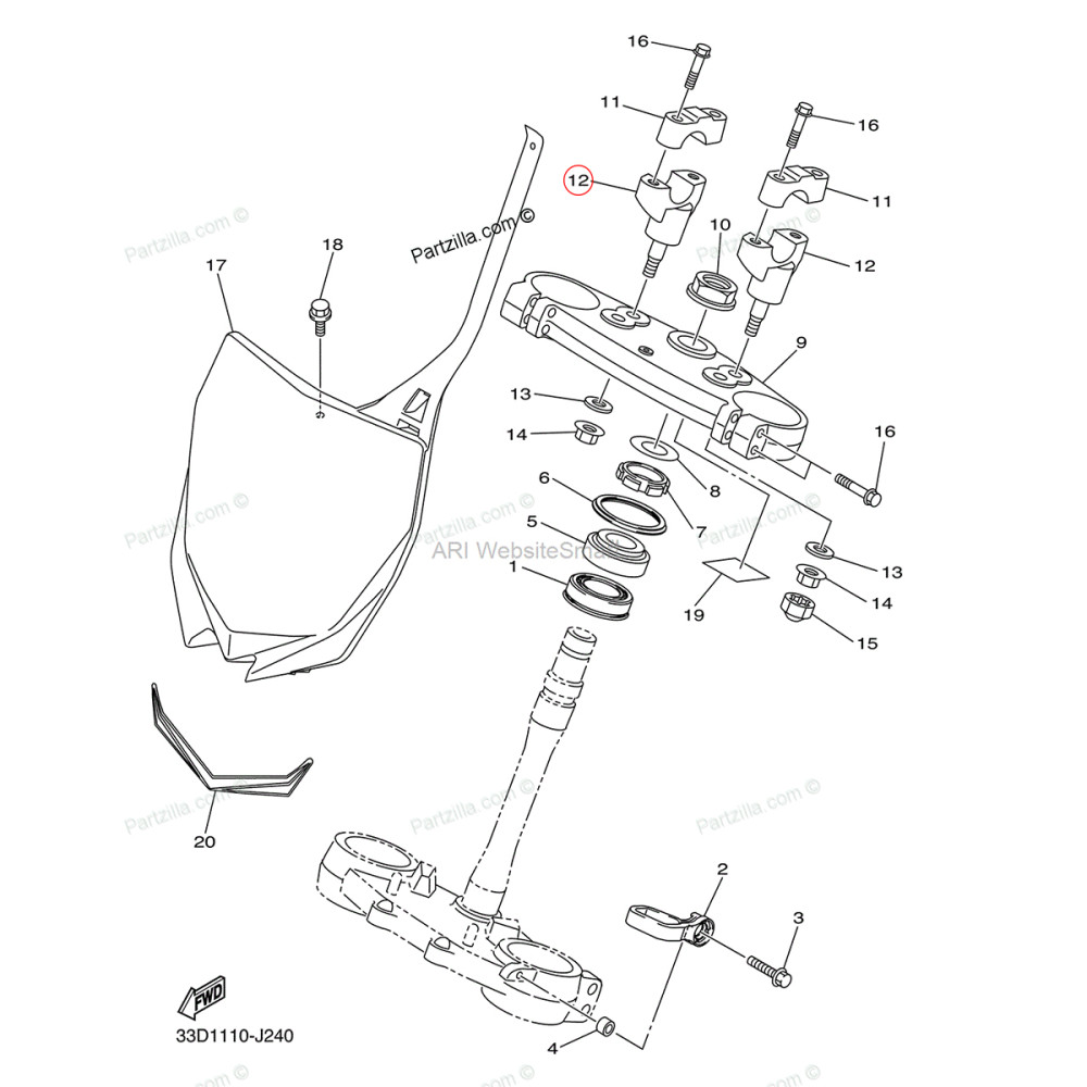 Adaptador Inferior de Guidão Original Yamaha YZF450 10/13