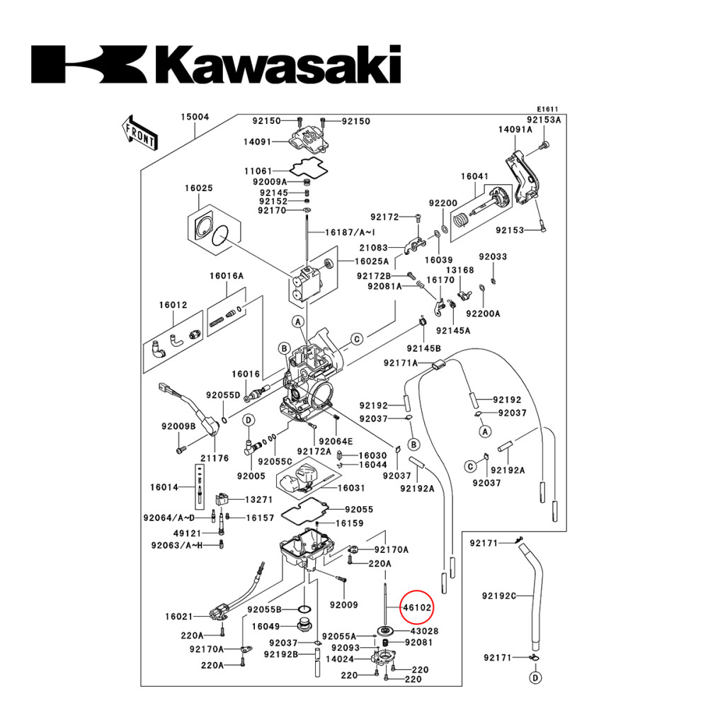 Agulha do Pistonete Original Kawasaki para  KXF250 04/10 KXF450 06/08 KLX450 08/19 Diafragma