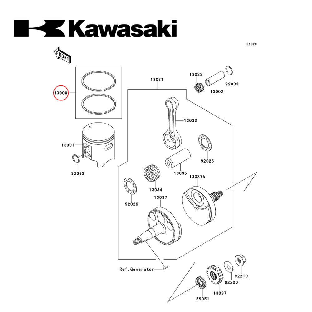 Anel do Pistão Original Kawasaki para KX100 95/13
