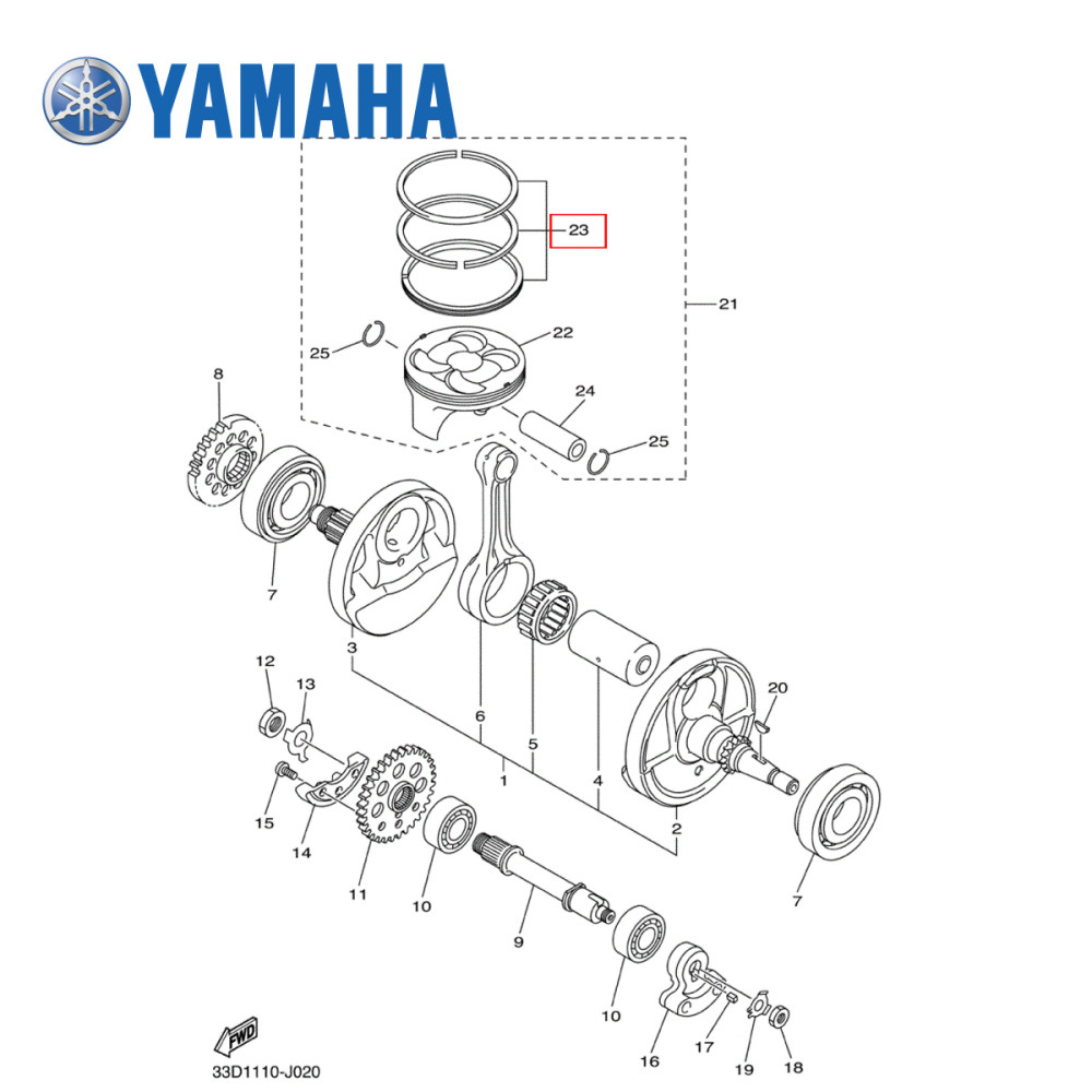 Anel do Pistão Original Yamaha para YZF450 10/17 WRF450 16