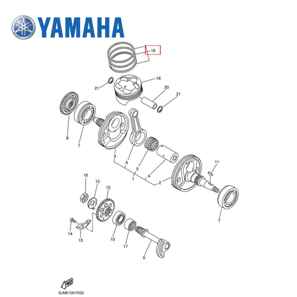 Anel do Pistão Original Yamaha para YZF250 01/11 WRF250 01/13