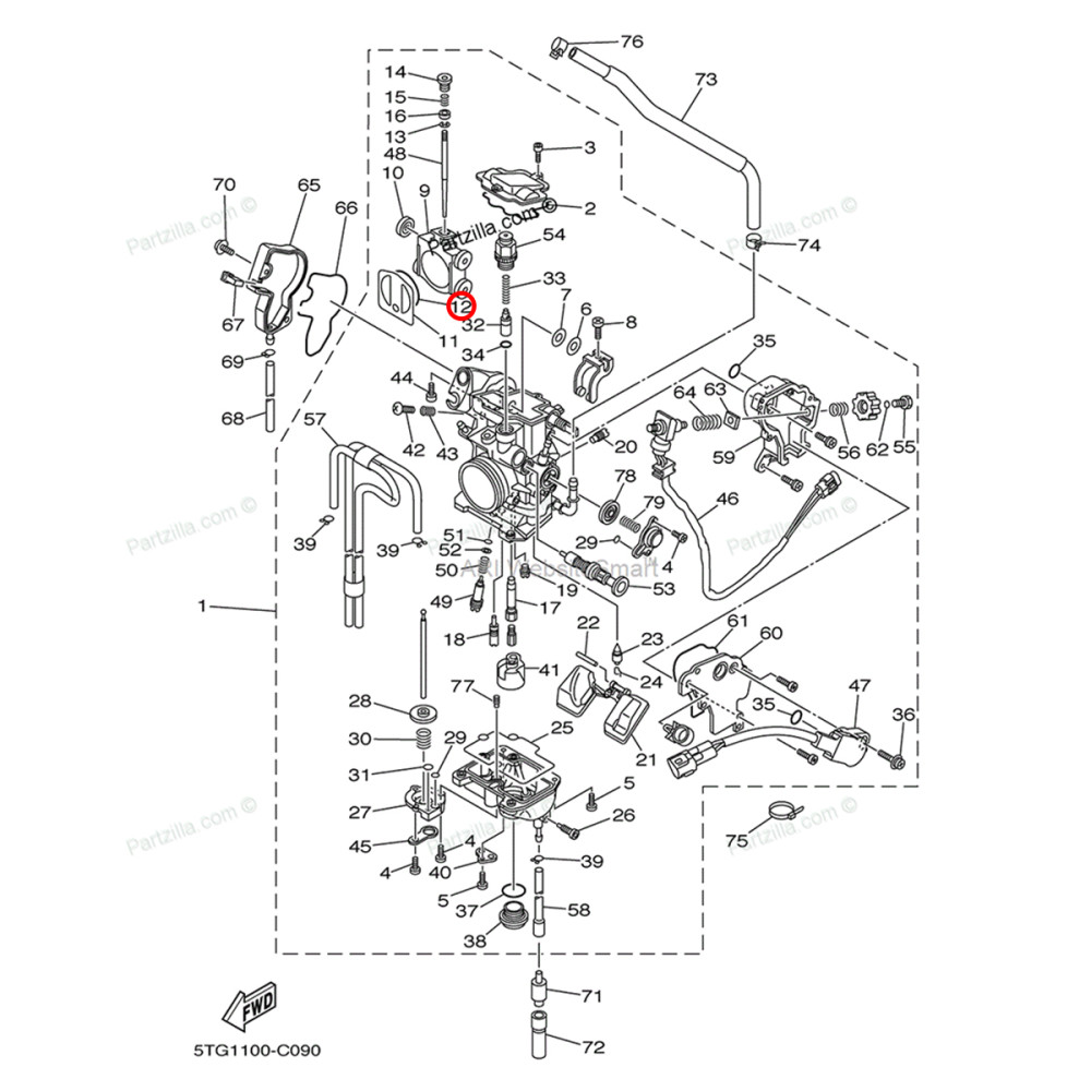 Anel O'Ring do Carburador Original Yamaha YZF250 01/13 YZF450 03/09 WRF250 09/13 WRF450 03/11