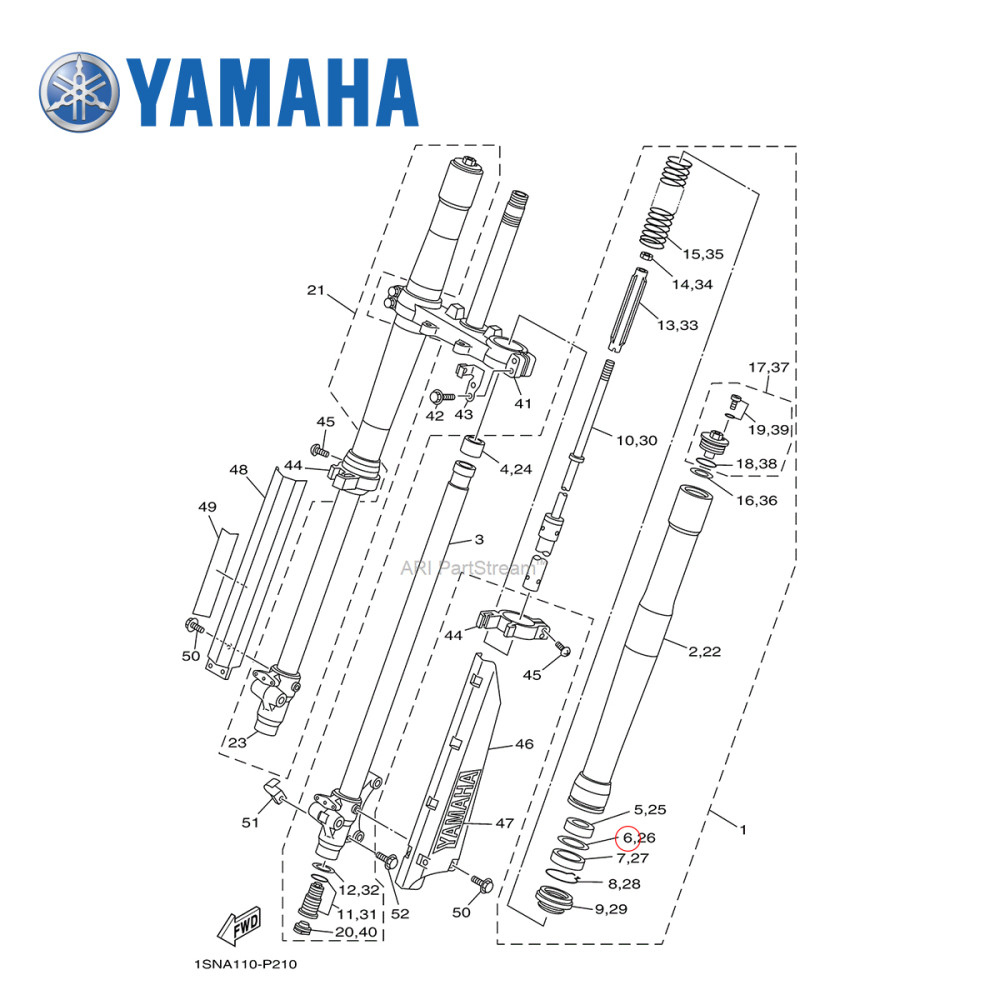 Arruela da Suspensão Dianteira Original Yamaha para YZ80 93/01 YZ85 02/19