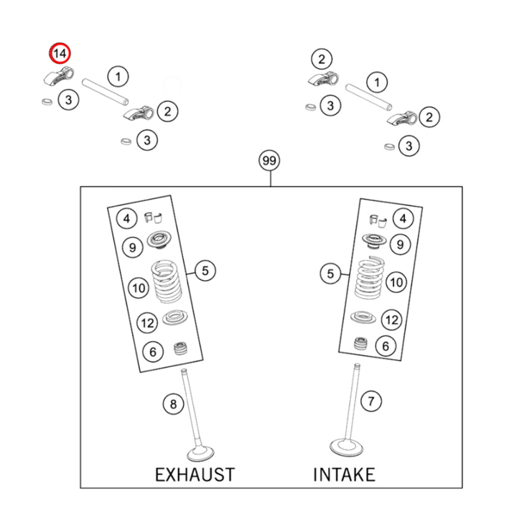 Balancim do Comando de Válvula Original KTM para SX-F/XC-F250 13/17 XCF-W250 14/16 SX-F/XC-F350 16/17 EXC-F350 17