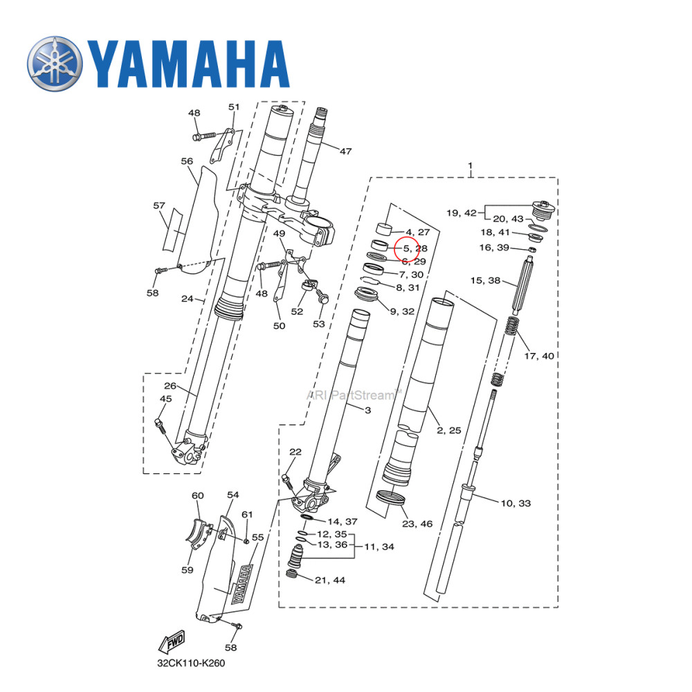Bronzina da Suspensão Dianteira Original Yamaha para YZ125/250 98/03 YZF250 01/03 WRF250 01/19
