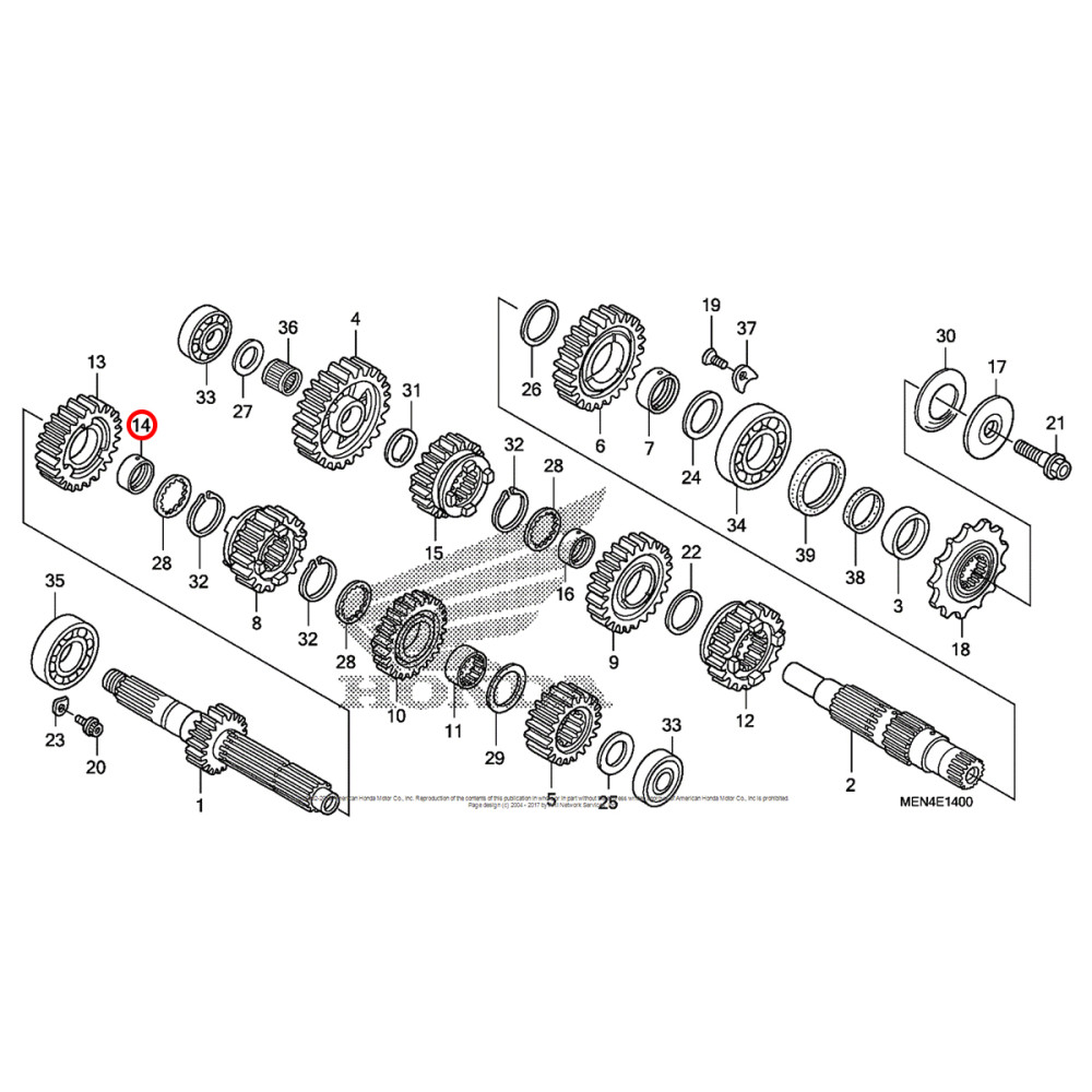 Bucha de Cambio Original Honda para CRF450 07/12 CRF450X 09/15 (25x28x10)