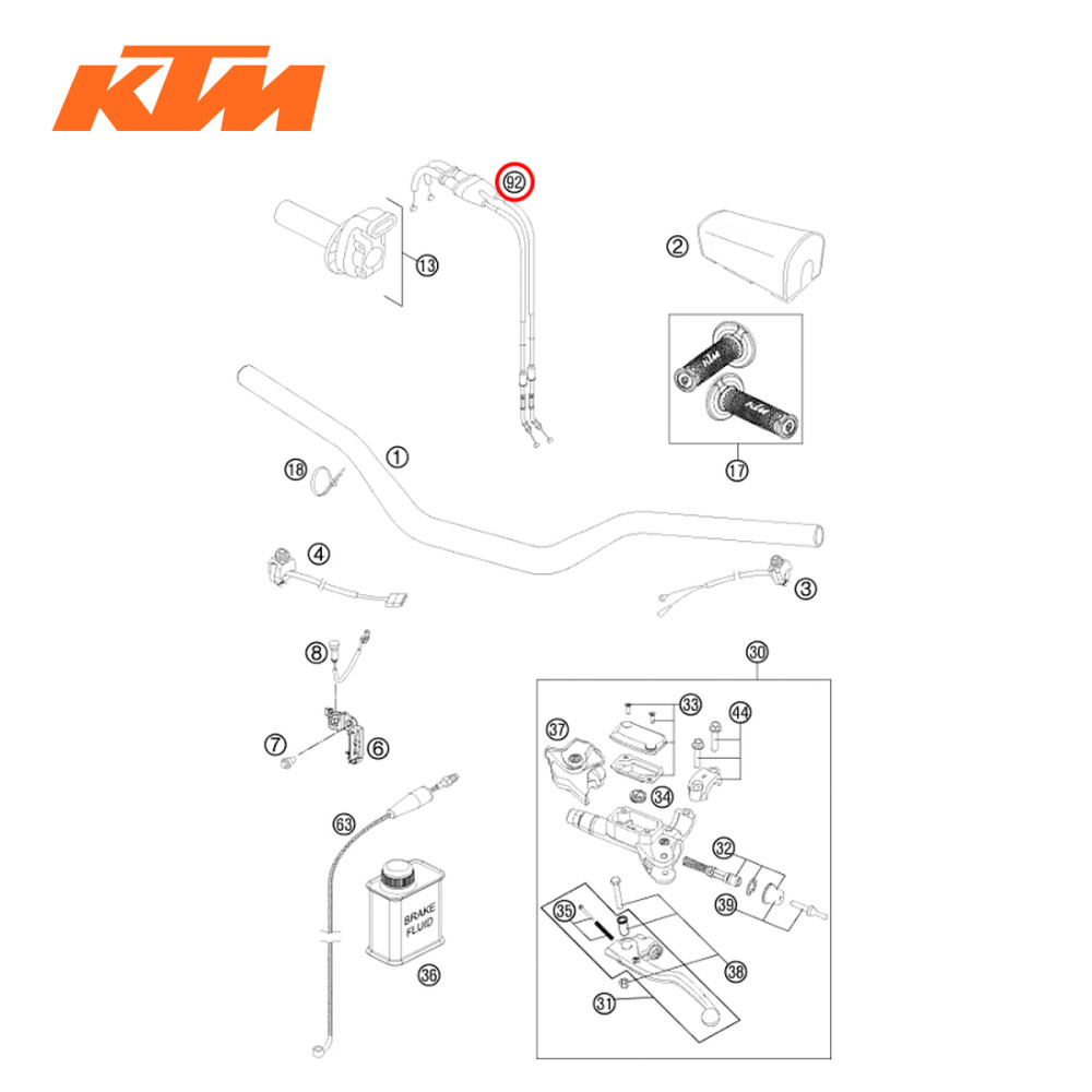 Cabo de Acelerador Duplo Original KTM para SX-F250 13/15 XCF-W250 13/16 SX-F350 13/15 EXC-F/XCF-W350 13/16 SX-F450 12/15