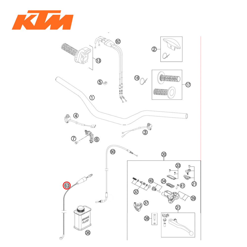 Cabo de Embreagem Original KTM para SX-F450 09/12 XC-F450 08/09 XC-W450/525 07