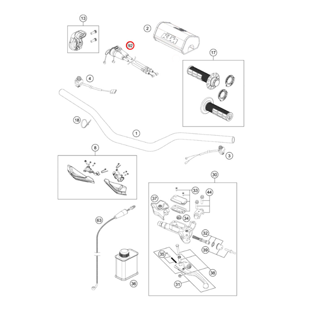 Cabo de Acelerador Original KTM para SX-F250/450 15/17 SX-F350 16/17 XC-F250/350/450 16/17 EXC-F250/350/450/ 17 (Duplo)