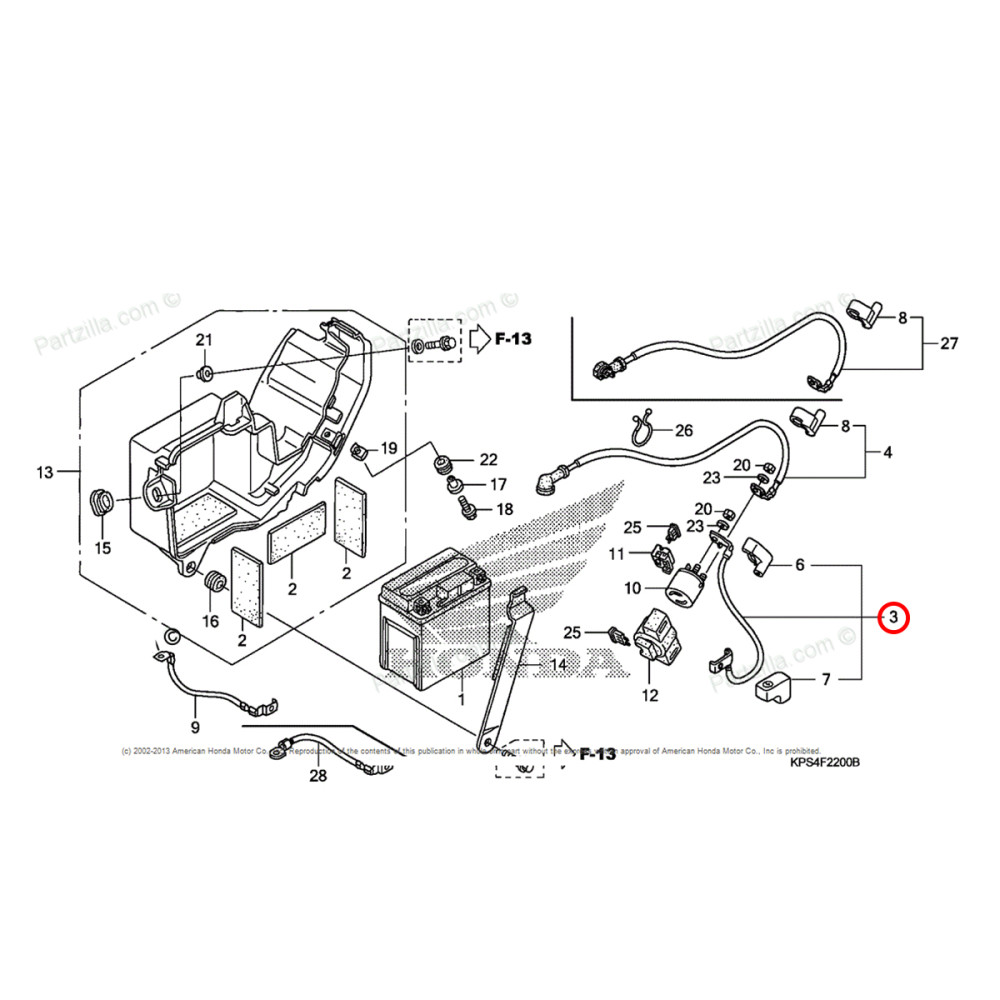 Cabo de Partida da Bateria Original Honda para CRF230 (Cabo 3)
