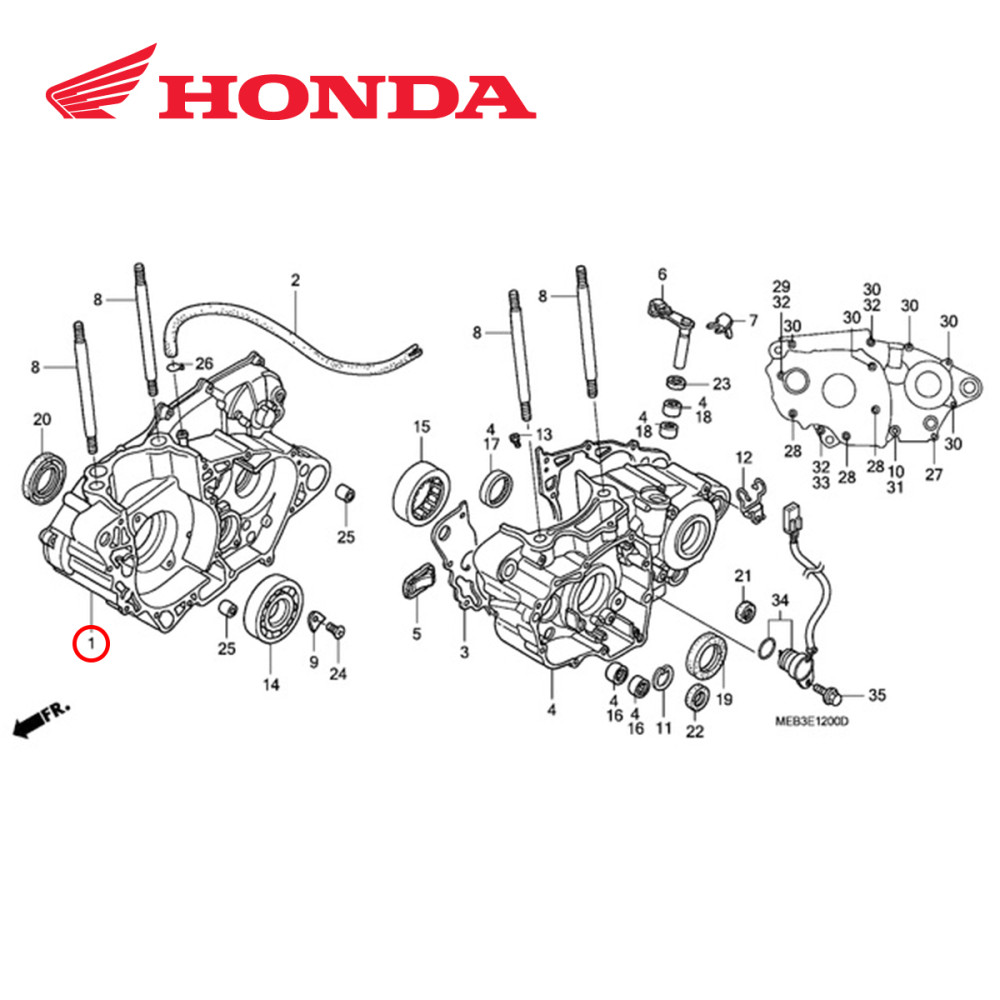 Carcaça do Motor (Lado Direito) Original Honda para CRF 450 06/08