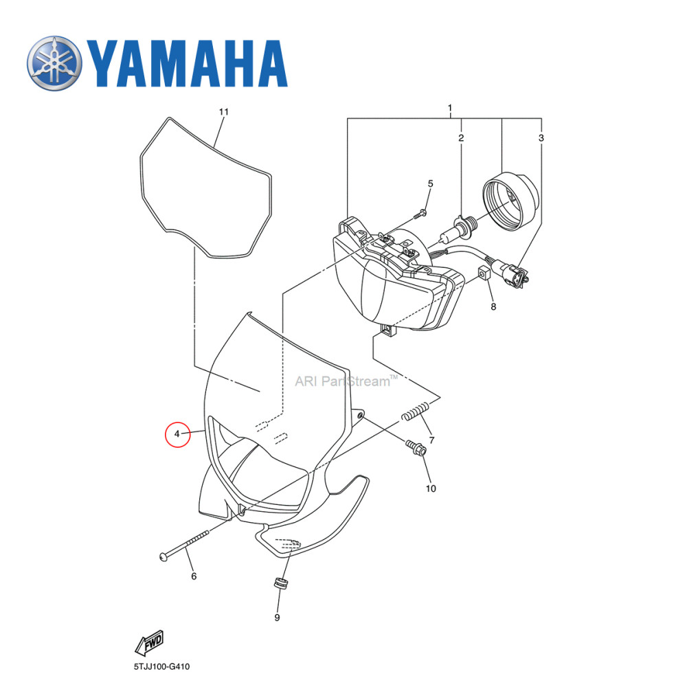 Carenagem de Farol Original Yamaha para WRF250 07/13 WRF450 07/11