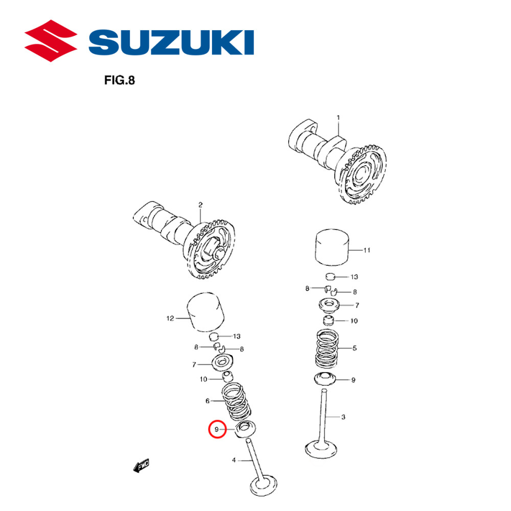 Chapeuzinho de Válvula de Admissão ou Escape Baixo Original Suzuki para RMZ250 07/16