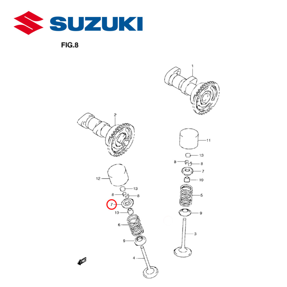 Chapeuzinho de Válvula de Admissão ou Escape Cima Original Suzuki para RMZ250 07/15