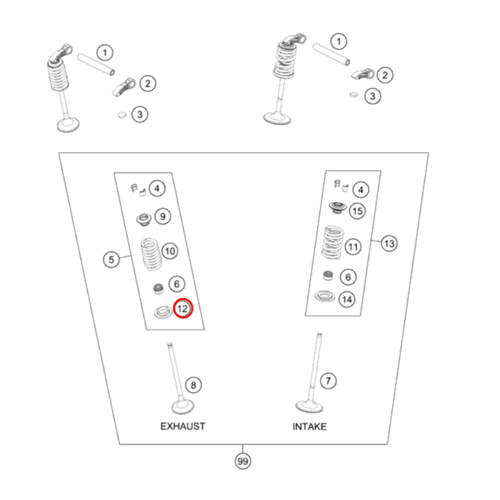 Chapeuzinho da Válvula de Baixo Original KTM para SX-F/XC-F250 16/17 EXC-F250/350 17 (Escape)
