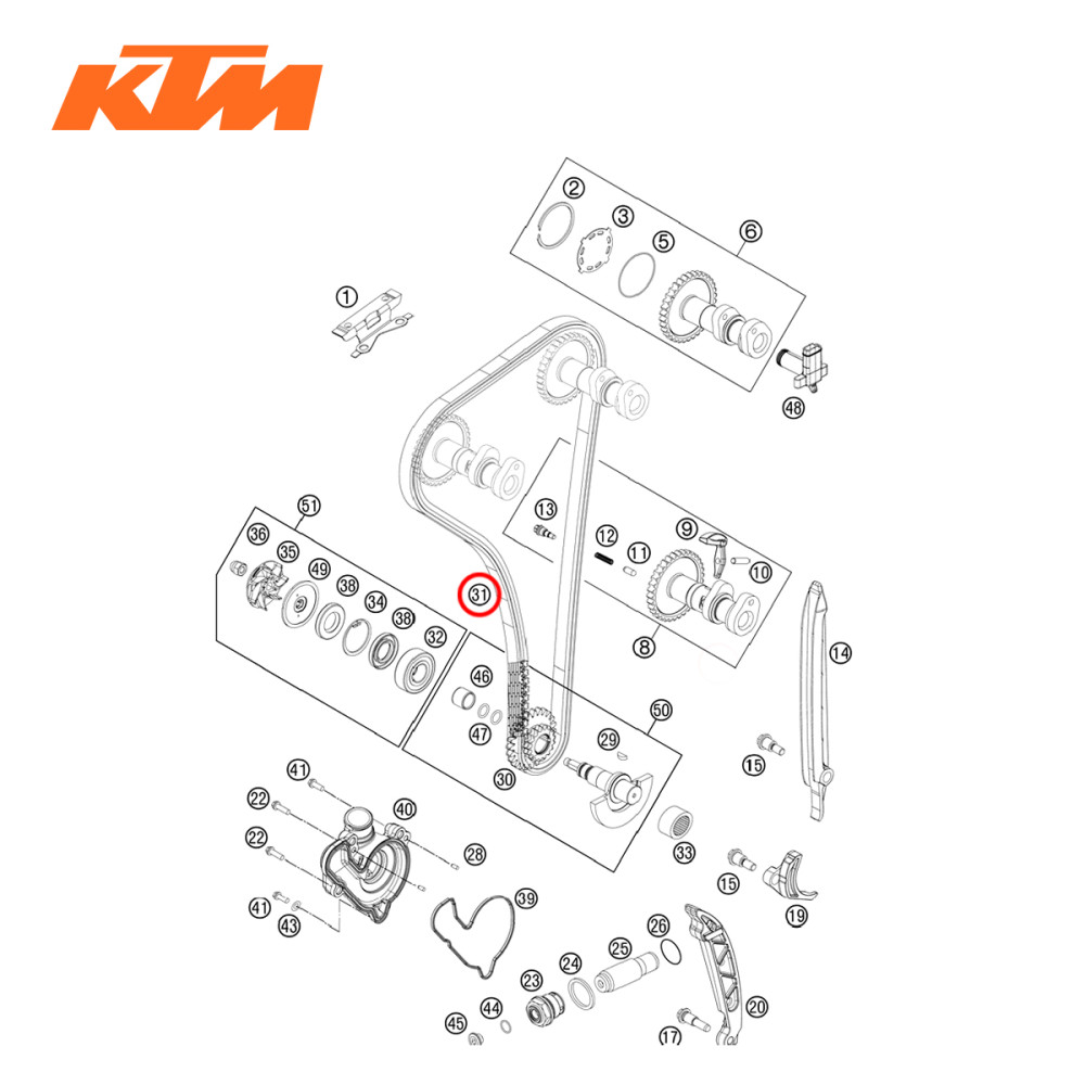 Corrente de Comando Original KTM para KTM SX-F/XC-F250 13/15 XCF-W250 14/15 SX-F/XC-F350 11/15 XCF-W350 12/15