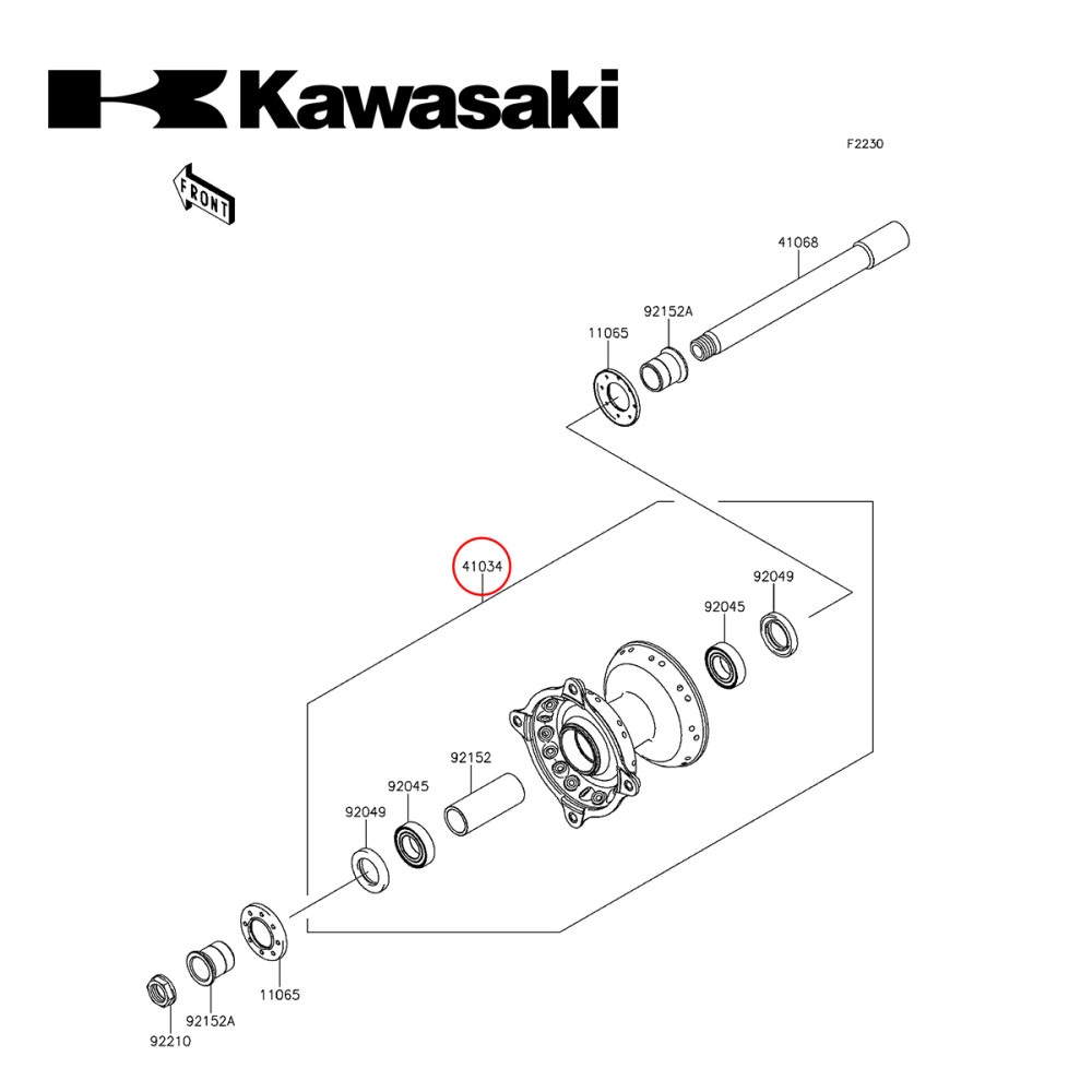 Cubo de Roda Dianteia Original Kawasaki para KXF250 06 + 09/19 KXF450 06 + 09/18