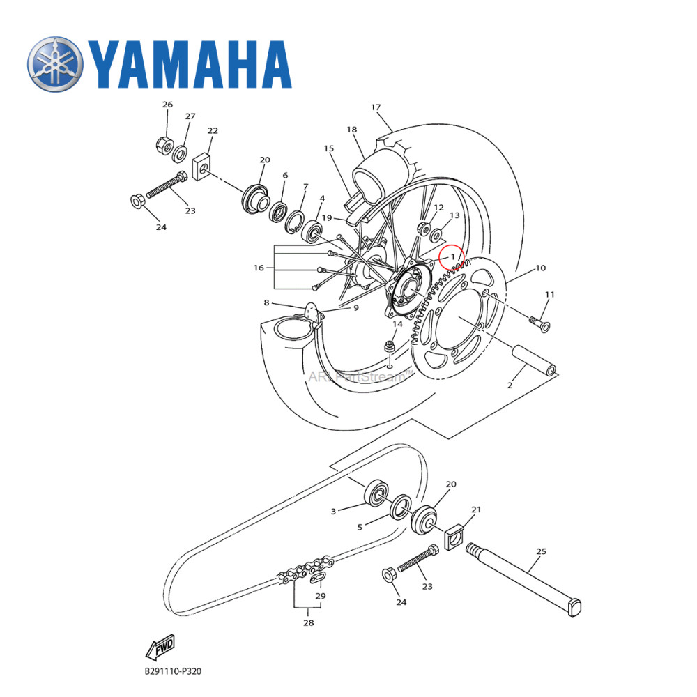 Cubo de Roda Traseira Original Yamaha para YZ125 99/19 YZ250 00/19 YZF250 01/08 YZ250FX 15/19 YZF426 01/02 WRF250 01/19 WRF400 99/00 WRF426 01/02 WRF450 09/19