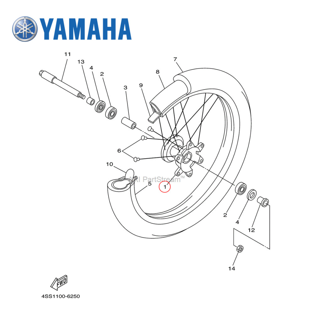 Cubo de Roda Dianteira Original Yamaha para YZ125/250 96/00 YZF400/426