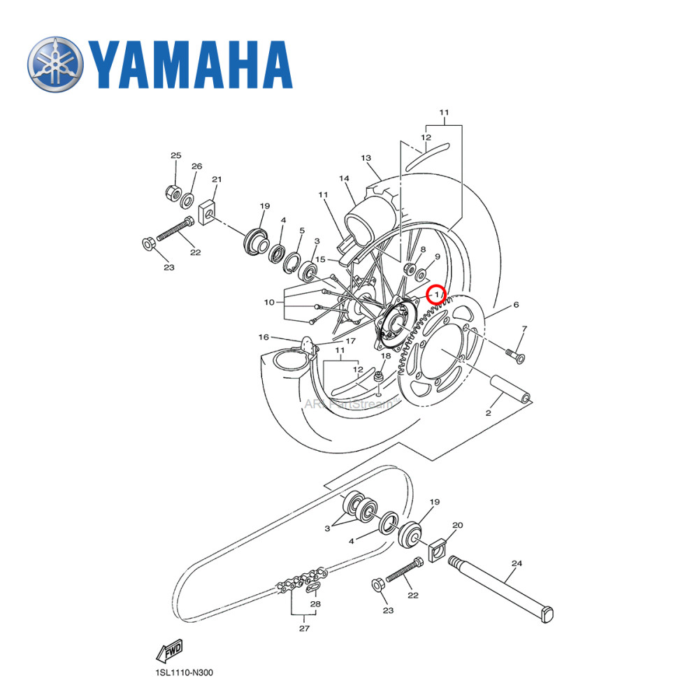 Cubo de Roda Traseira Original Yamaha para YZF250/450 09/19